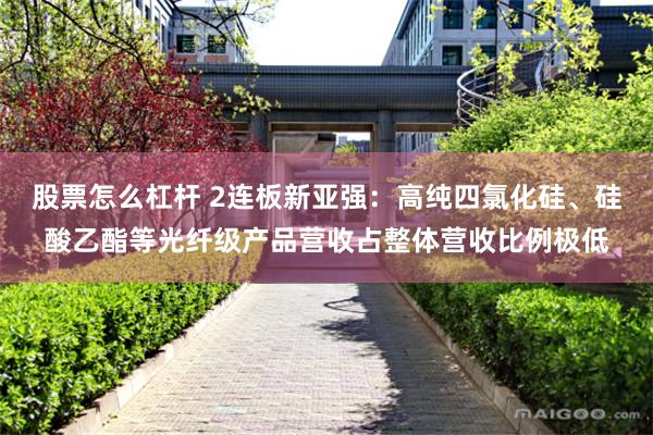 股票怎么杠杆 2连板新亚强：高纯四氯化硅、硅酸乙酯等光纤级产品营收占整体营收比例极低
