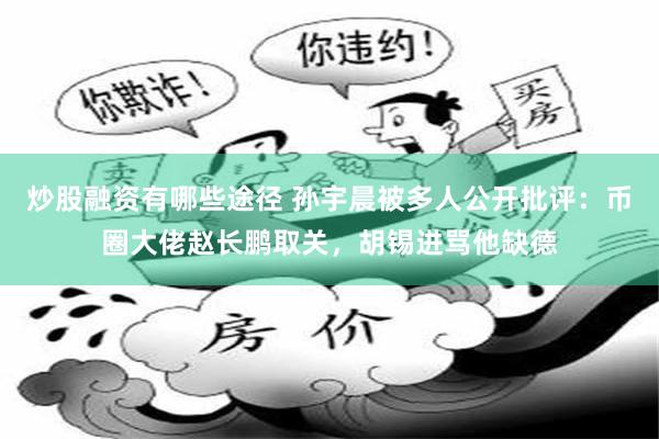 炒股融资有哪些途径 孙宇晨被多人公开批评：币圈大佬赵长鹏取关，胡锡进骂他缺德